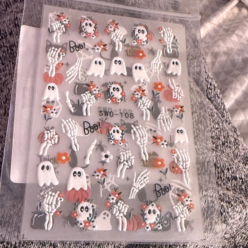 Source Unknown Halloween Nail Stickers - White and Orange